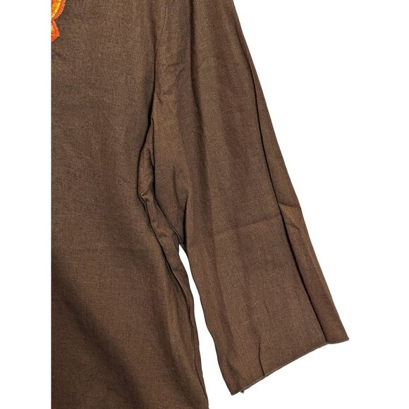 AKC Women Plus size 1X Embellished Southwestern Aztec Side Slit Linen Blend Top - Picture 4 of 12